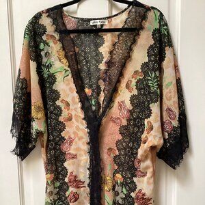 Truly 4 You green, orange, black lace, robe, size M